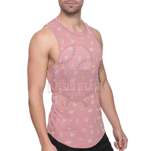 Débardeur rose sans manches pour homme, col rond, tricoté, imprimé, décontracté, respirant, en polyester - Product Image 4