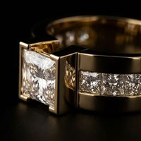 Bague de fiançailles solitaire 2 carats taille princesse avec bande large en forme de cigare, sertie de diamants taille princesse cultivés en laboratoire, en or jaune 10K