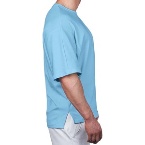 Men's Oversized Light Blue Solid Color Casual T-Shirt Short Sleeve O-Neck Jersey Knitted Plain Dyed Fit - Product Image 3