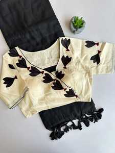 Blusa corta de algodón crema con bordado de hojas moradas, estilo étnico para mujer, para uso casual, estilo India-Pakistán. - Product Image 4
