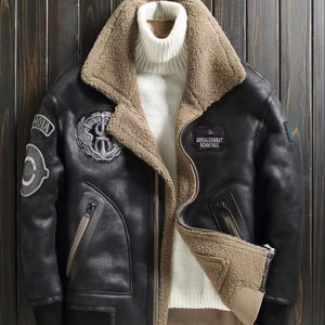 Wholesale Faux Sheepskin Vintage PU Leather Waterproof Breathable Windproof Motorcycle Jacket Men - Product Image 1