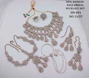 Luxury <b>Ruby</b> Red Kundan Half Bridal <b>Necklace</b> Set with Maang Tikka Earrings Hathphool Nath Ring Wedding Jewelry Collection Set - Product Image 3