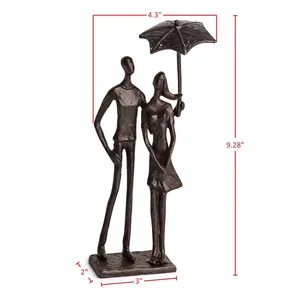 Sculpture artisanale en bronze de couple avec parapluie, figurine artistique pour décoration de table, thème amour contemporain, décoration intérieure - Product Image 2