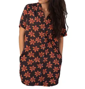 Custom Aloha Woman tropical Plumeria design 100% rayon shirt dress digital lady summer casual shirt beach dress