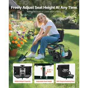 Sedia da Giardino Girevole a 360 Gradi con Ruote, Capacità di Carico 400 libbre, Sgabello Rotante Regolabile in Altezza, Sedie da Giardino - Product Image 2