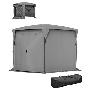 Gazebo Pop-up 11 x 11 piedi Grigio Scuro con Telo di Copertura Rimovibile e Pannelli Antivento Avvolgibili per Campeggio e Giardino - Product Image 1