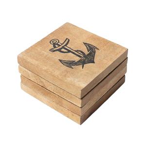 Juego de 4 posavasos cuadrados de madera con soporte de hierro para mesa de comedor Posavasos de barra de madera para mesa de centro Cocina - Product Image 1