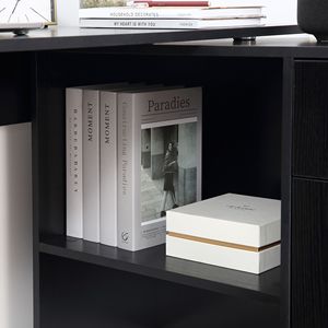 L-Shaped 180 Degrees Rotating <b>Corner</b> Computer <b>Desk</b> with Storage Shelves Drawer Cabinet Study Workstation for Home Office Use - Product Image 2