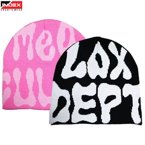 INDEX SPORTSWEAR Beanie Jacquard Knit Winter Hat Unisex Street Style Letter Pattern Pink Black White 56-58CM Adult - Product Image 1