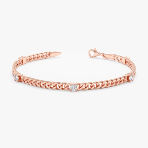 Gorgeous 14K Solid Gold 0.43ctw Bezel set Cuban Link Chain Bracelet Sectioned 0.3mm 5 Round Diamond Bracelet Curb Chain Bracelet - Product Image 3