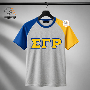 Ropa Griega, Camiseta Deportiva con Bordado Sigma Gamma Rho en la Parte Delantera, Azul y Amarillo, Secado Rápido, Cuello Redondo, Manga Corta, Informal - Product Image 3