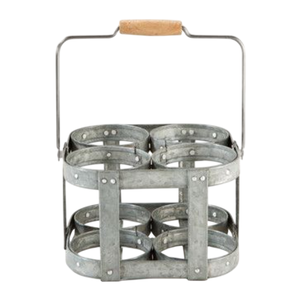 Support à ustensiles double en métal galvanisé style ferme rustique avec poignée en bois, organisateur de cuisine de table, rangement pour condiments - Product Image 3