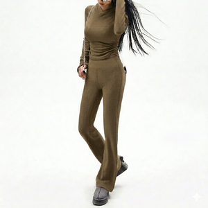 Female Full Sleeve T Shirt and Pants <b>Set</b> Casual Co Ord Outfit Stretchable Comfortable Womens Loungewear <b>Set</b> Modern Style - Product Image 1