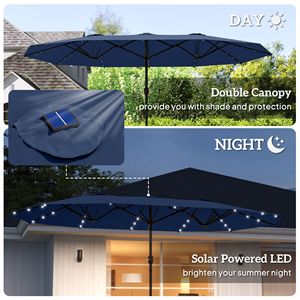 Ombrellone da patio Solar Navy Blue da 14,4 piedi con protezione solare su entrambi i lati, luci solari a LED e base - Product Image 4