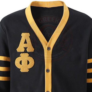 เสื้อคาร์ดิแกนถักไหมพรมอะคริลิคสำหรับผู้หญิง ลายปักกรีก แบรนด์ Fraternity Alpha  คอวี แขนยาว ปรับแต่งได้ - Product Image 3