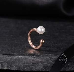 Manchette d'oreille en argent sterling sans perçage, avec perle, argent, or ou or rose, simple et minimaliste - Product Image 3