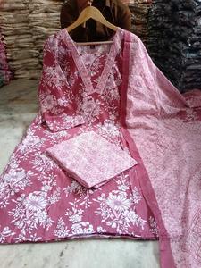 Conjunto de Kurti, Pantalón y Dupatta Largo Informal para Mujer, 100% Algodón Orgánico, Estampado y Transpirable |   Traje Étnico Talla Grande M 10XL |   Floral |   Cuello en V - Product Image 6