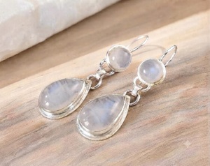 Boucles d'oreilles pendantes en pierre de lune naturelle, argent sterling 925, faites à la main, pour femmes, bijoux en gros - Product Image 4