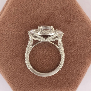Cushion <b>Cut</b> Moissanite Solitaire Halo Three <b>Stone</b> Ring Side Round Trapezoid <b>Cut</b> Stones White Gold Double Claw Ring Gift Women - Product Image 5