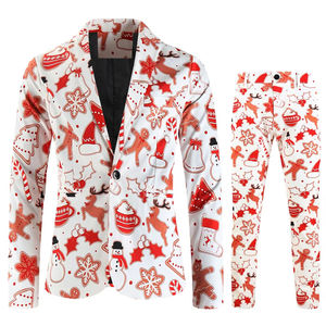 Ensemble 3 pièces pour homme : veste, gilet et pantalon à imprimé cloche de Noël, costumes sublimés pour homme, col cranté, simple boutonnage, style smoking - Product Image 6