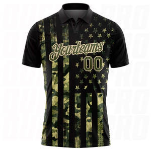 Polos de Golf Personalizados con Camuflaje Crema y Bandera Americana, Polos Deportivos Transpirables para Entrenamiento de Golf y Uso Casual - Product Image 2