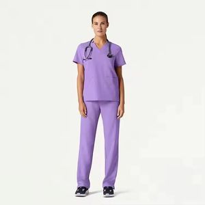 Conjunto de Uniformes Médicos Unisex de Algodón y Poliéster, Color Beige, Cuello en V, Manga Corta, con Lazo para Estetoscopio y Bolsillo para Detección de Agujas - Product Image 5