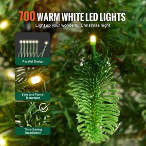 Albero di Natale Artificiale Preilluminato da 2,3 m con Decorazioni Festive, 700 Luci LED Bianco Caldo, 1319 Punte di Rami in PET PVC - Product Image 4