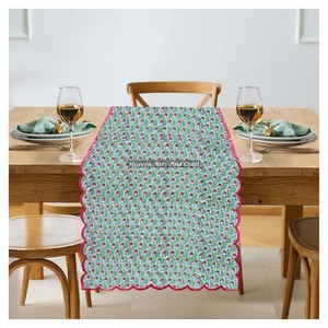 Handmade Indian Block Print Cotton Embroidery Edge <b>Table</b> <b>Runner</b> Beautiful Floral Bohemian <b>Wedding</b> Dining <b>Table</b> - Product Image 6
