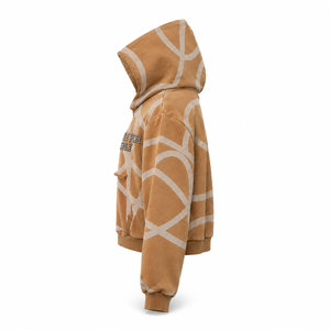 Custom 400 GSM Camel Brown Abstract All Over Printed Enzyme Washed Oversized Pullover Fleece Hoodie - Product Image 4