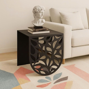 Modern <b>Black</b> Sheet Metal <b>Side</b> <b>Table</b> with Artistic Laser Cut Pattern Decorative End <b>Table</b> for Living Room - Product Image 4