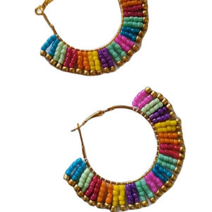 Pendientes de cuentas de colores surtidos para mujer, diseño bohemio en verde y azul para niñas, de la India. - Product Image 3