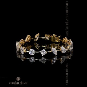 Bracelet en diamants de laboratoire de formes variées en or jaune 7,6 carats certifié IGI pureté VVS 10/14/18 carats Vente en gros Exportation - Product Image 4
