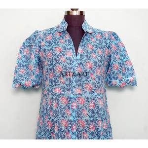 Vestido Moderno Casual de Manga Corta para Fiesta, Estilo Dulce y Elegante para Mujer, Estampado a Mano, de Algodón, Tipo Canguro, Cómodo y Corto - Product Image 2