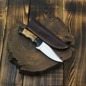 มีดสกินเนอร์ทำมือจากเหล็กกล้าไร้สนิม ใบมีดแบบ Fixed Blade ด้ามไม้  ปลายด้ามทำจากเขาสัตว์สีดำ พร้อมปลอกหนัง-OEM สำหรับกิจกรรมกลางแจ้ง ตั้งแคมป์ และเอาตัวรอด - Product Image 3