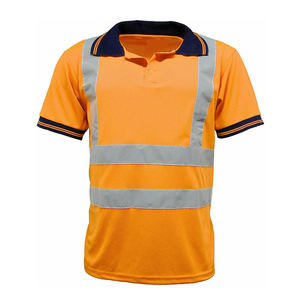 High Visibility Men's <b>Polo</b> Shirt <b>Orange</b> Reflective Safety Workwear Short Sleeve Quick Dry Knitted Fabric Casual Style - Product Image 1
