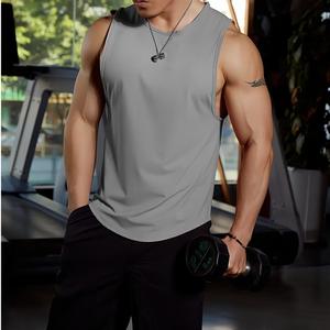 Camisetas Deportivas de Gimnasio de Alta Calidad para Hombre, Camiseta sin Mangas de Punto Azul Claro, Cuello Redondo, Color Sólido, Secado Rápido, Ropa Casual - Product Image 3