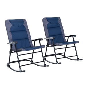 Set di 2 Sedie a Dondolo da Esterno Blu Navy e Grigio con Seduta e Schienale Imbottiti e Braccioli per Campeggio - Product Image 1