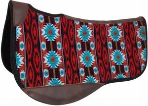 GN EXPORT Tapis de selle Western en laine avec rembourrage en coton et doublure en polaire, bordure en cuir de vachette, motif rouge et bleu, pour l'équitation - Product Image 2