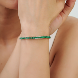 Pulsera de tenis fina de plata de ley 925 con esmeralda natural de corte ovalado, ideal para fiestas de mujer - ¡Gran oferta de fábrica! - Product Image 4