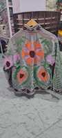 Blouson Bomber Artisanal en Velours Tricoté Brodé Fleurs Orange Violet Audacieuses Respirant Imperméable Réversible Automne/Hiver