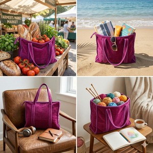 Premium Quilted Cotton Velvet Pink Tote Bag Women Double Handle Spacious Interior Large Capacity Shoulder <b>Handbag</b> - Product Image 2