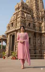 Ensemble Salwar Kameez traditionnel indien en rayonne avec broderies, pour les mariages et les fêtes, à prix abordable. - Product Image 5