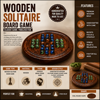 Jeu de solitaire en marbre sur plateau en bois artisanal de qualité supérieure |   Ensemble de jeux de stratégie classiques pour enfants et adultes, tablette éducative de voyage