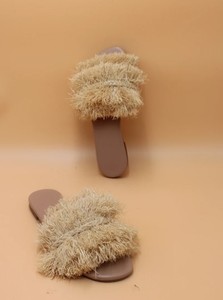 Handwoven Raffia Sandals: Bohemian Leather Sole <b>Slides</b> - Product Image 3