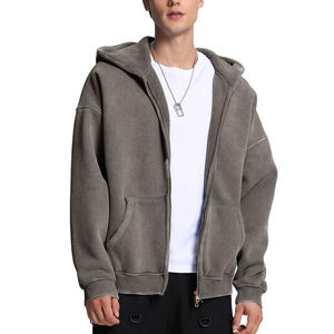 Sweat-shirts d'hiver pour hommes à épaules tombantes, surdimensionnés, avec broderie vieillie et délavage acide, en molleton 100% coton, personnalisables, vente en gros - Product Image 4