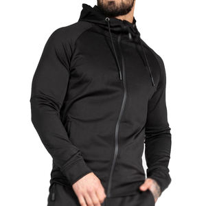 Ensemble survêtement et sweat à capuche pour homme, imperméable, avec poches zippées, séchage rapide, 100% coton, streetwear, sportswear uni - Product Image 1