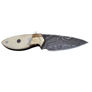 Cuchillo de caza Drop Point con hoja de acero de Damasco, borde biselado de 0.7mm de grosor, mango de marfil de calidad DIY - Product Image 2