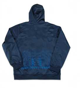 Custom Heat-Transfer Printed <b>Fleece</b> Breathable Hoodie for <b>Men</b> <b>Navy</b> Blue Color Blocking Raglan Sleeve Pocket Pullover Sweatshirt - Product Image 2