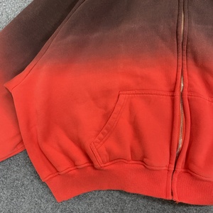 Sweat-shirt à capuche zippé oversize en molleton dégradé pour homme, manches raglan rouge et noir, style décontracté, idéal pour l'automne - Product Image 3
