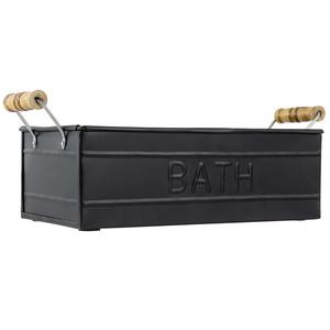 Plateau de salle de bain décoratif noir avec poignées en bois pour distributeurs de savon et organiseur de vanité en métal noir style industriel rustique - Product Image 1